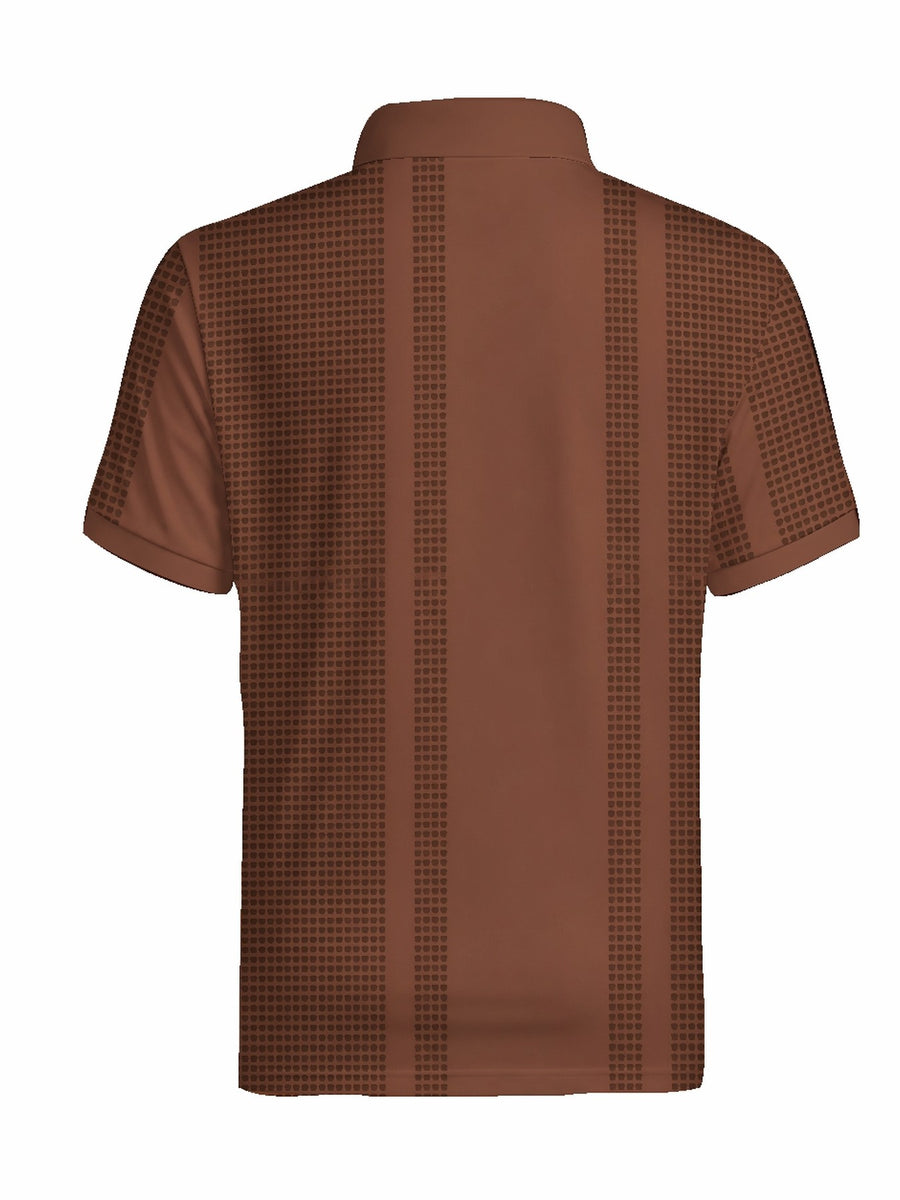 [Printed Design - Not Textured] Men'S Short Sleeve Zip Polo Shirt, Brown Geometric Dot Vertical Stripe, Digital Print, Zip Placket Polo Collar, Regular Fit, Polyester, Casual, for Daily Commuting And Weekend Leisure, Summer - Mixed colors