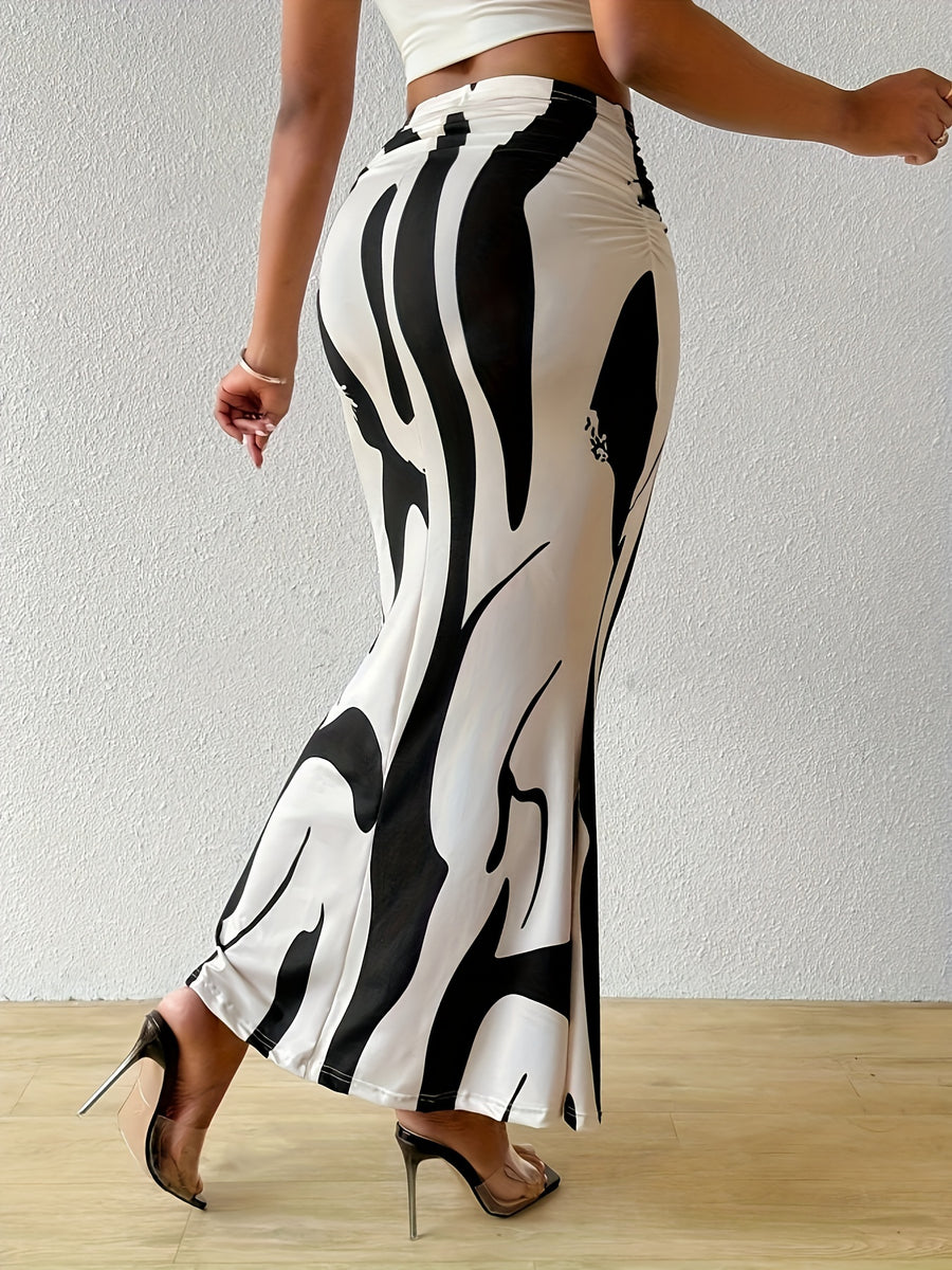 Women's Printed Pleated Skirt - Black