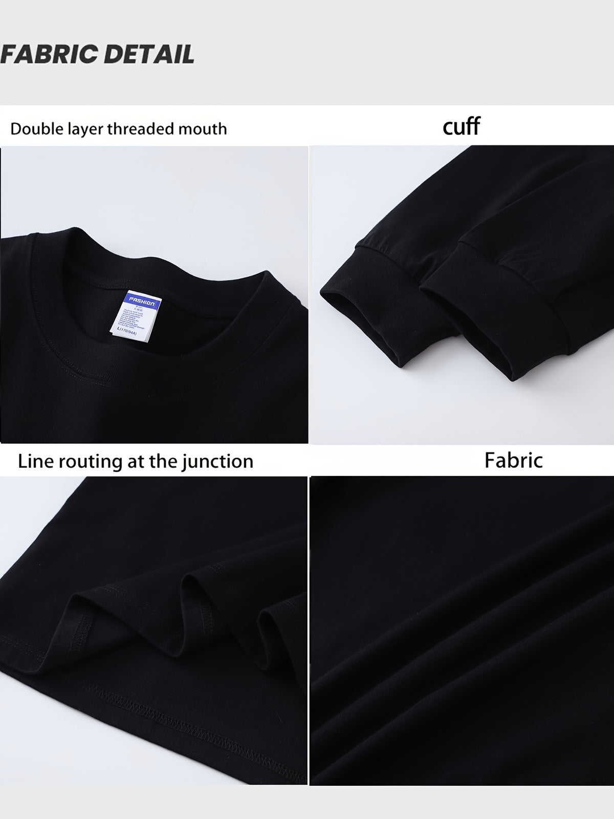 New Spring And Autumn Oversized Long-Sleeve T-Shirt for Men, Featuring a Trendy Print, Made of Heavy, Perfect for Casual Outdoor Sports - Black
