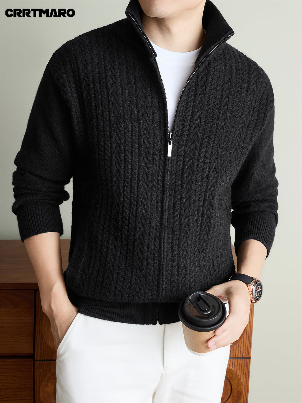 Men'S Heavyweight Thick Knit Cardigan, Warm Casual Layering Top for Fall And Winter - Black