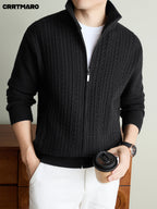 Men'S Heavyweight Thick Knit Cardigan, Warm Casual Layering Top for Fall And Winter - Black