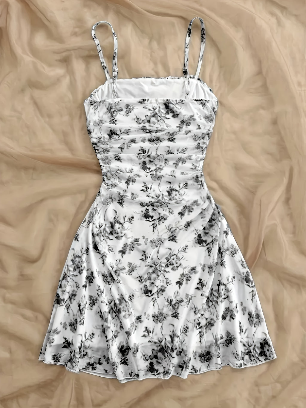 Women'S New Floral Print Halter Dress, Fashionable And Elegant, All-Season Wear - Grey