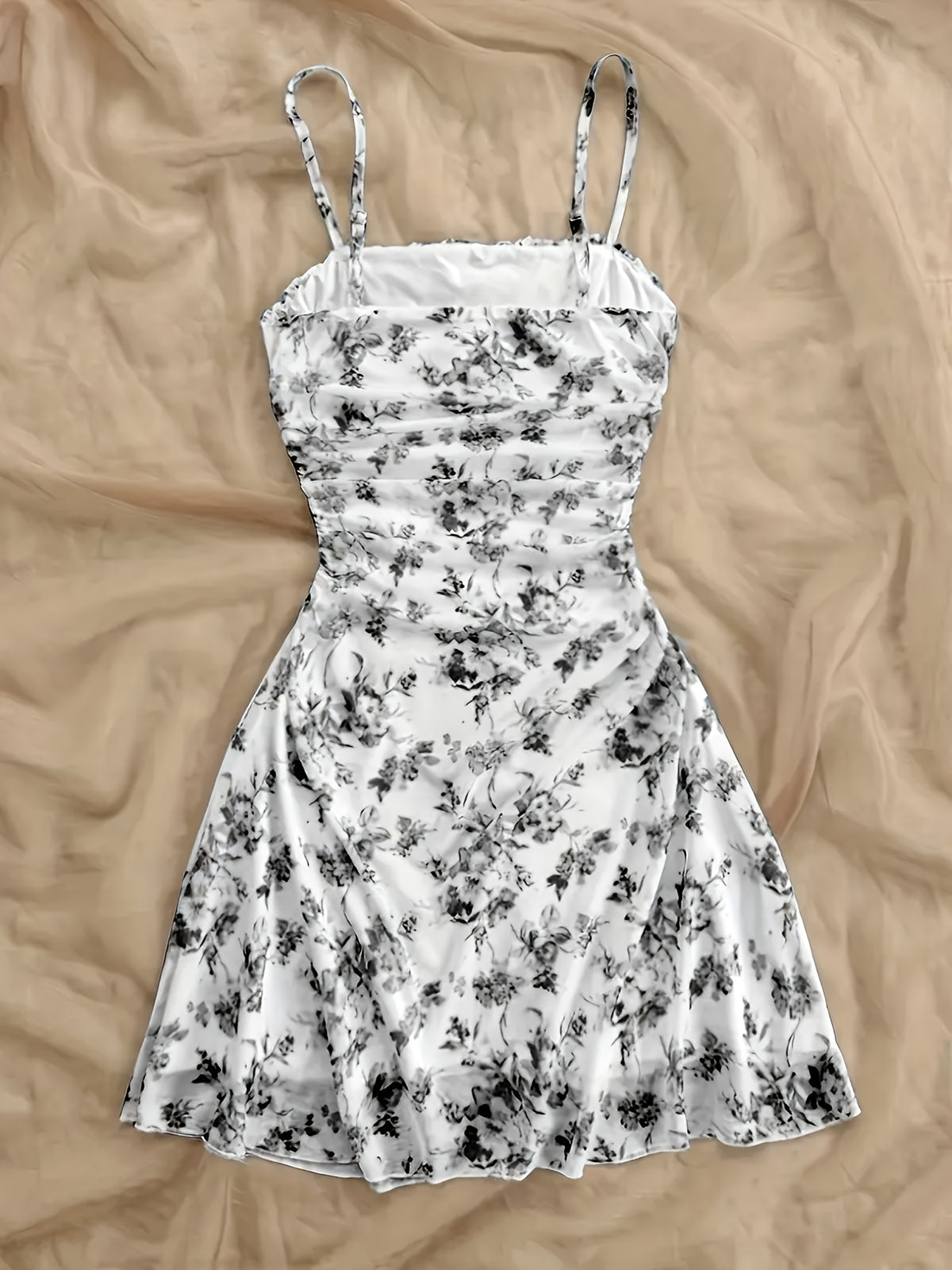 Women'S New Floral Print Halter Dress, Fashionable And Elegant, All-Season Wear - Grey