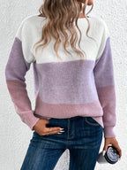 Newly Popular Color-Blocked Drop-Shoulder Sweater - Light Purple