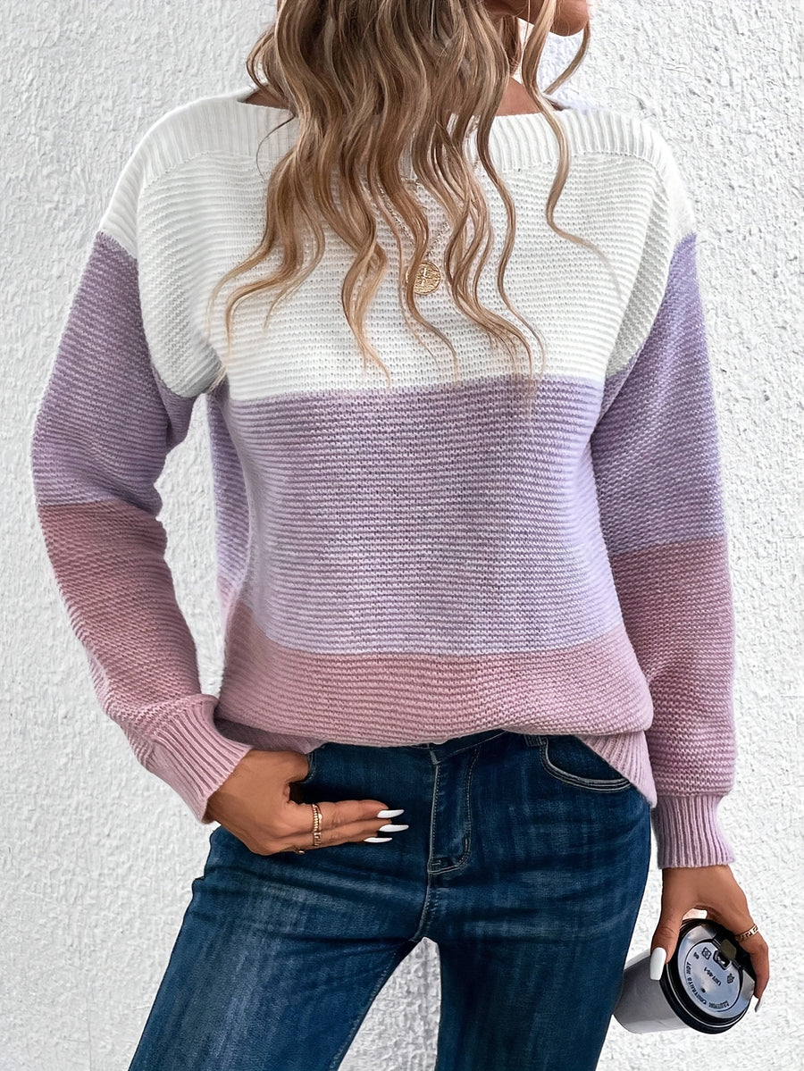 Newly Popular Color-Blocked Drop-Shoulder Sweater - Light Purple