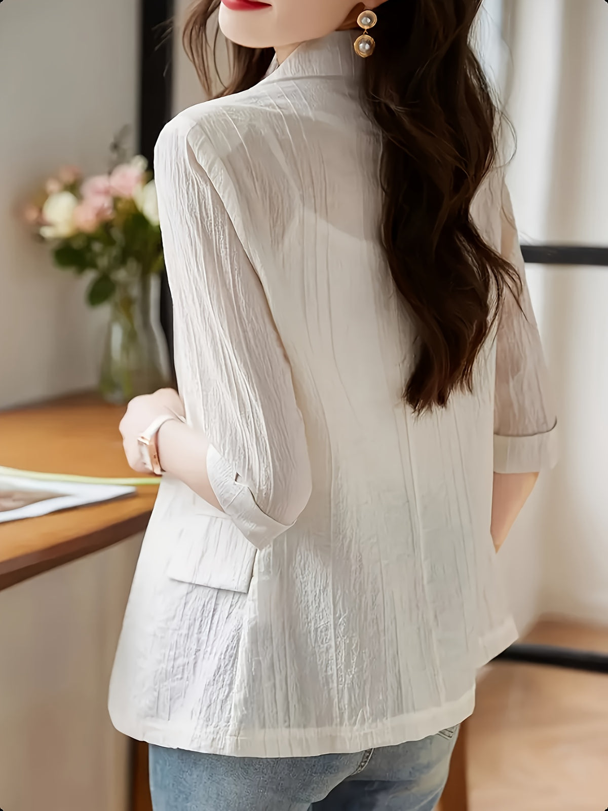 Spring Summer Women'S Fashion Lightweight Sunscreen Cover-Up Blazer - Off-white