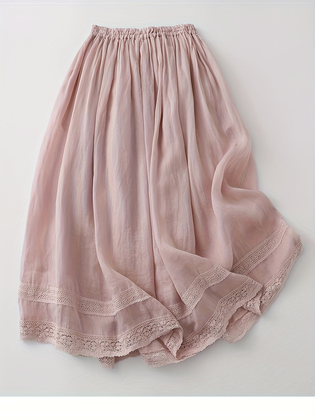 In Soft Pink Tones, Like a Dreamy Landscape, Comfortable And Skin-Friendly, Outlining a Casual Silhouette, with The Hem Adorned Like Flowers Blooming in a Green Field. This Skirt Is a Blend of Fashion And Comfort, Allowing You to Wear Romance And Em - Pale Pinkish Gray