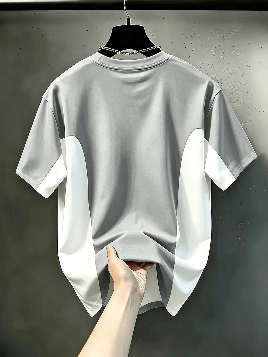 Men's Casual Crew Neck T-Shirt, Color Block Design, All-Season Fashion Top, Breathable Regular Fit for Daily and Formal Wear - Crew Neck Casual Top, Comfortable to Wear, Gift for Teens and Adults, Outdoor Activity Shirt, Sporty Style - Silvery Grey