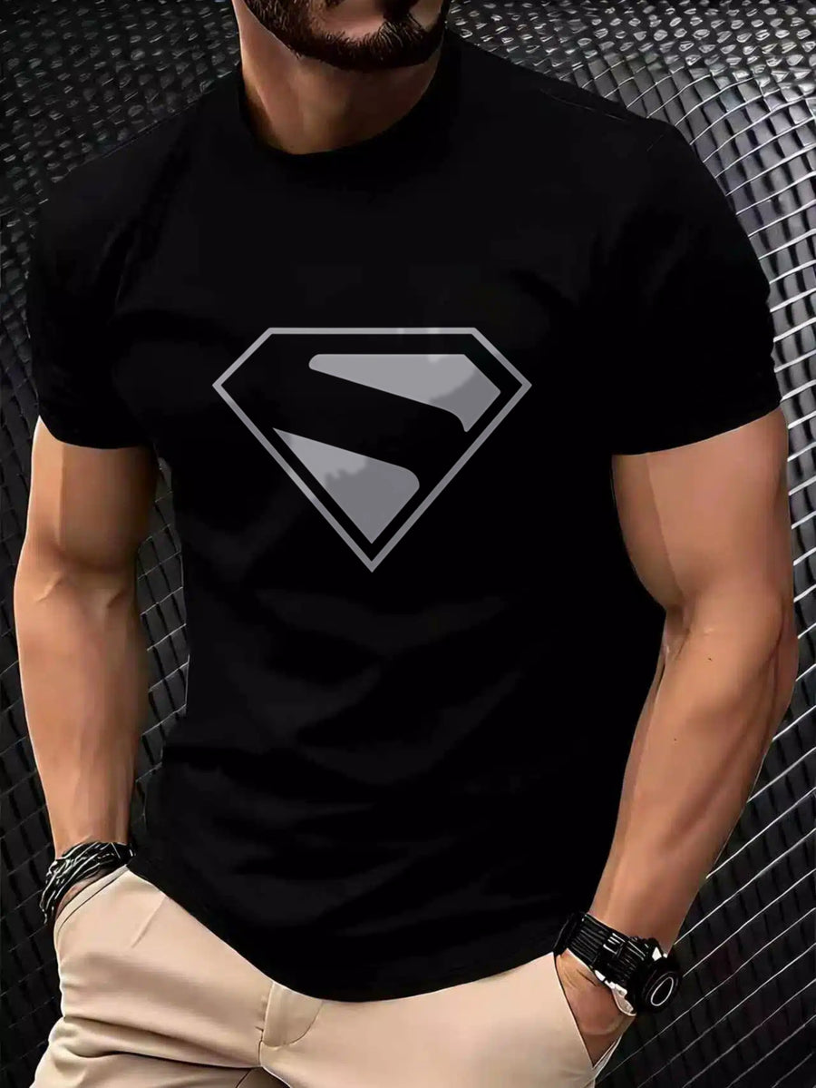 Adult T-Shirt Superman Logo Print Design Men'S Daily Casual Short Sleeve - Black