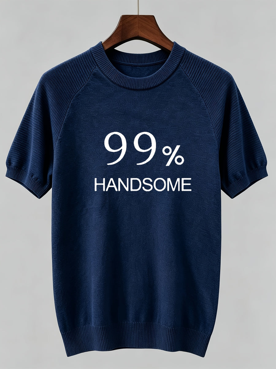 2026 Light Luxury Texture Men'S Off-Shoulder Knit Short Sleeve, Comfortable And Breathable Summer T-Shirt - Navy Color