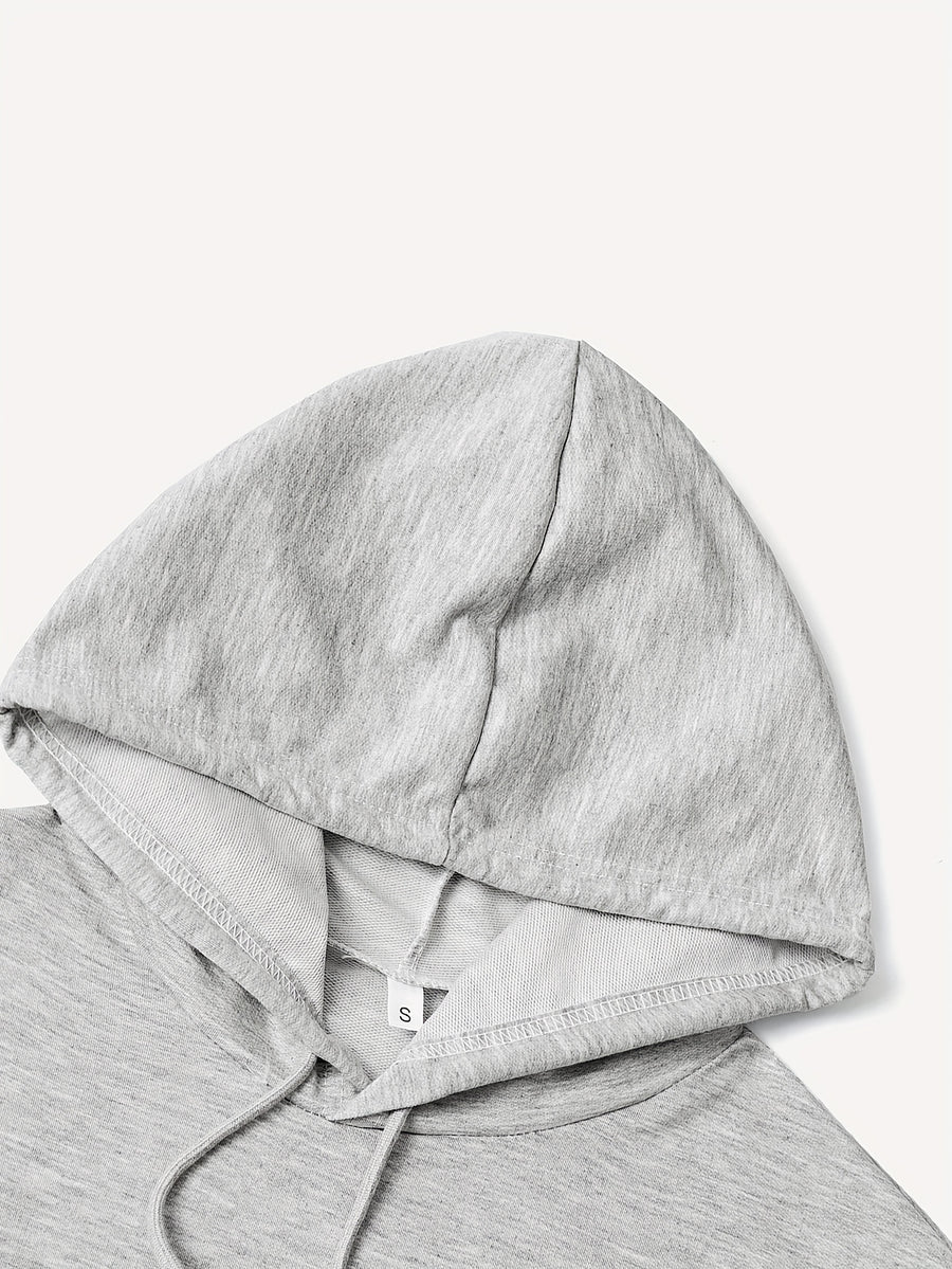 Women's Two-Piece Drawstring Sleeveless Hooded Top and Summer Letter Print Pants Set, Elastic Waist Casual Pants, Winter ; Christmas, Cyber Monday, New Year, Commuting, Casual Yet Appropriate, Daily Outfit - Grey