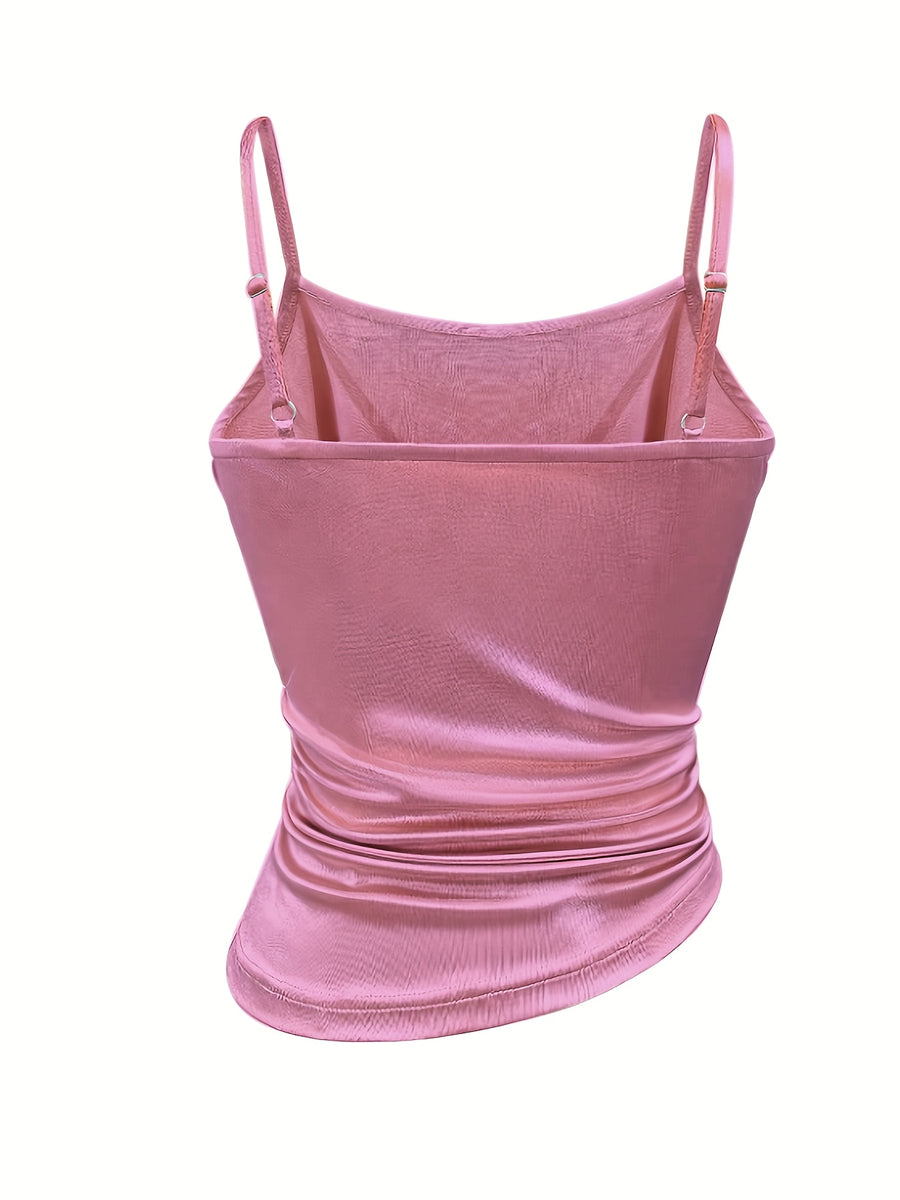 [Development WY260120078] Women's Satin Irregular Hem Side Gathers Daily Fashion Commuting Vacation Camisole Top - Lotus Color