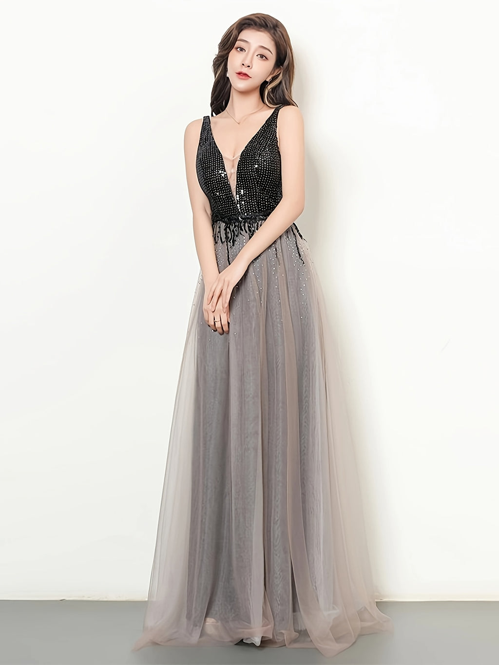Party Low-Cut Sexy Evening Dress Work Dress Dress Long Dress Banquet Dress Dress Adult Ceremony Host Dress - Black