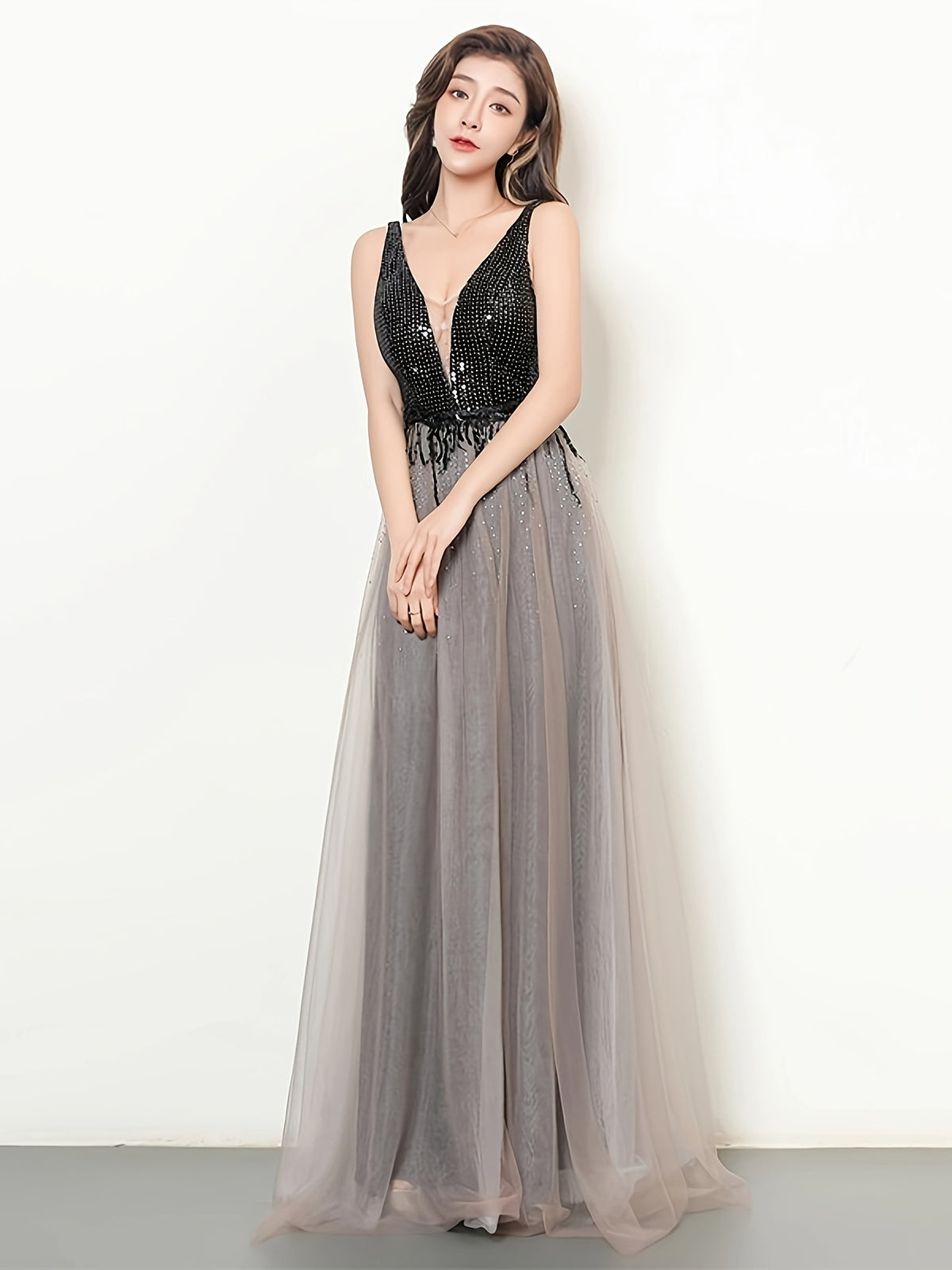 Party Low-Cut Sexy Evening Dress Work Dress Dress Long Dress Banquet Dress Dress Adult Ceremony Host Dress - Black
