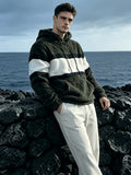 Dark Color Patchwork Hoodie - Olive Green