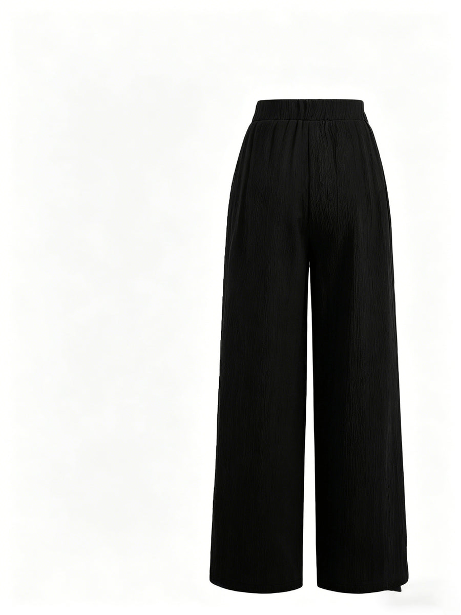 Summer High-Waisted Wide-Leg Pants for Women, High-Quality Draped Loose Straight-Leg Trousers, Casual Pants, Thin Style + Talan - Black