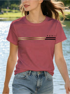 Printed Design - Not Textured New Women'S Easy Golden Striped PARIS Letter Print Short Sleeve T-Shirt Casual Daily Item - Mixed colors
