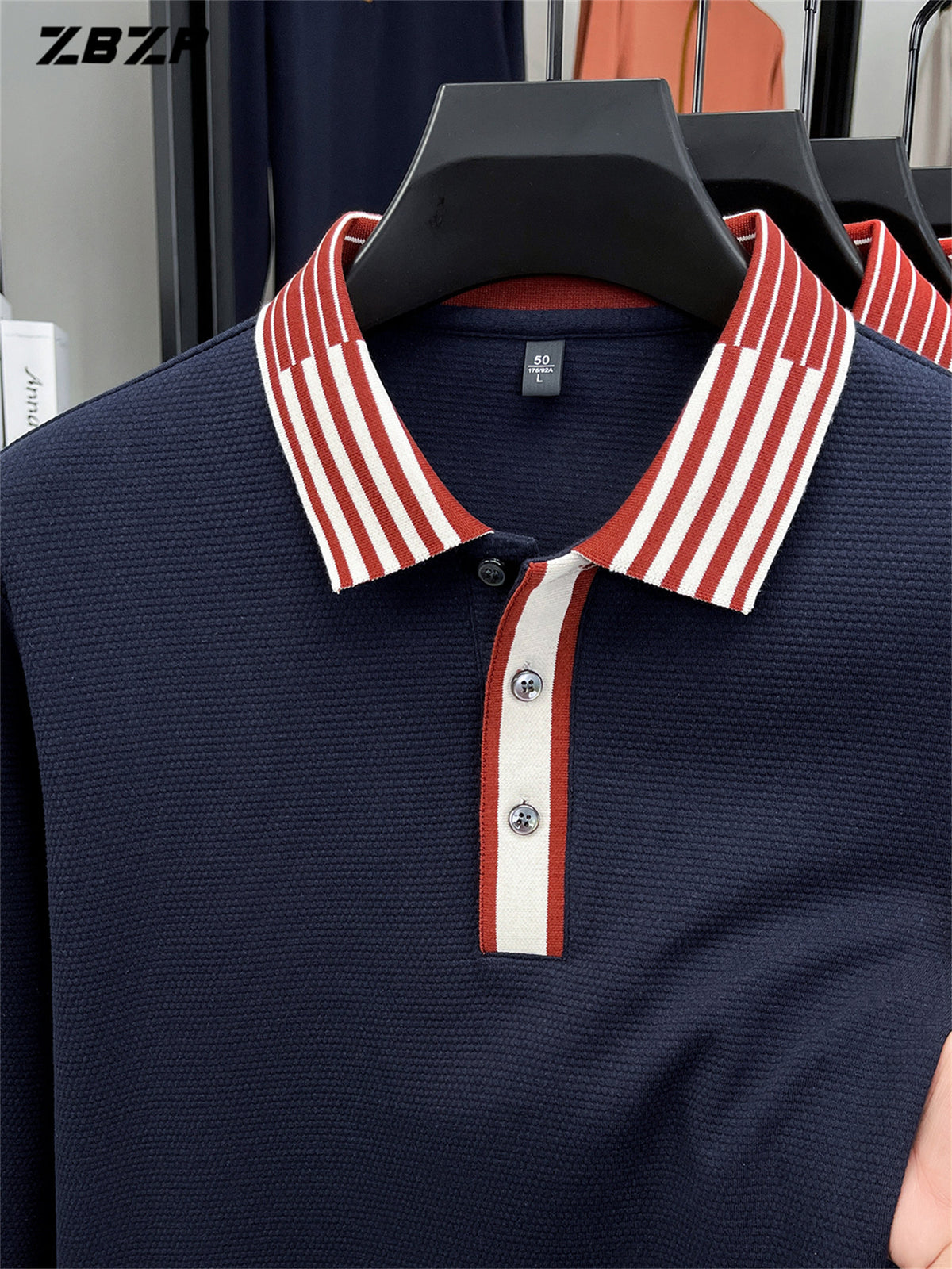 ZBZP New Spring, Autumn, Winter Men's Long Sleeve Polo Shirt, Lapel Pullover, Simple Business Casual High-End Breathable Long Sleeve T-Shirt, Men's Apparel DR - Navy Color