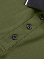 3pcs Men's Long-Sleeve Polo Shirt Set, Golf Business Casual Sport Lapel Top, Multiple Colors Available, Spring/Autumn Base Layer, Solid Color Simple Style, Breathable, Wrinkle-Resistant, and Easy-Care Top - Army Green-Army Green-Navy Blue