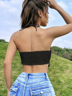 Y2K Drawstring Backless Camisole Top - Black