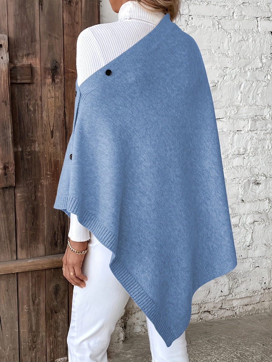 A Versatile Cape That Can Be Styled in Various Ways Throughout The Year, Featuring an Elegant Design, Solid Colors, Buttons, And Suitable for Air-Conditioned Environments - Deep Sky Blue