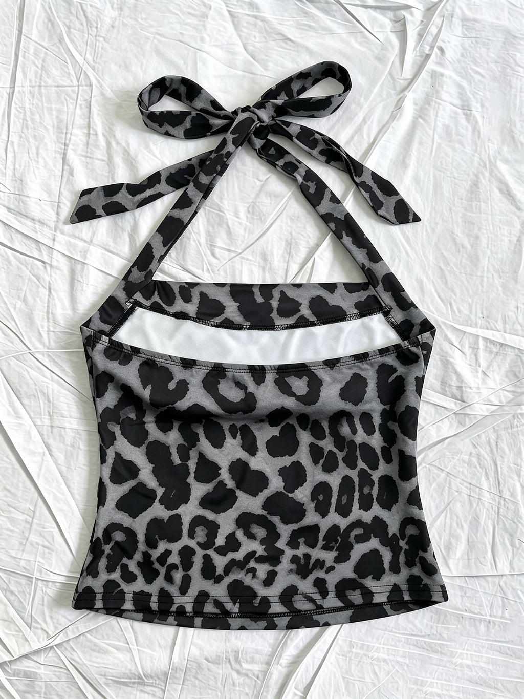 Women'S Halter Neck Leopard Print Vest, Fashion Casual Camisole Top with Tie Detail, Leopard Pattern/Casual Style/Halter Neckline, Adjustable Straps Off-Shoulder/Tie-Neck, Summer Casual Vacation Beachwear, All-Season Versatile Layering Piece - Grey