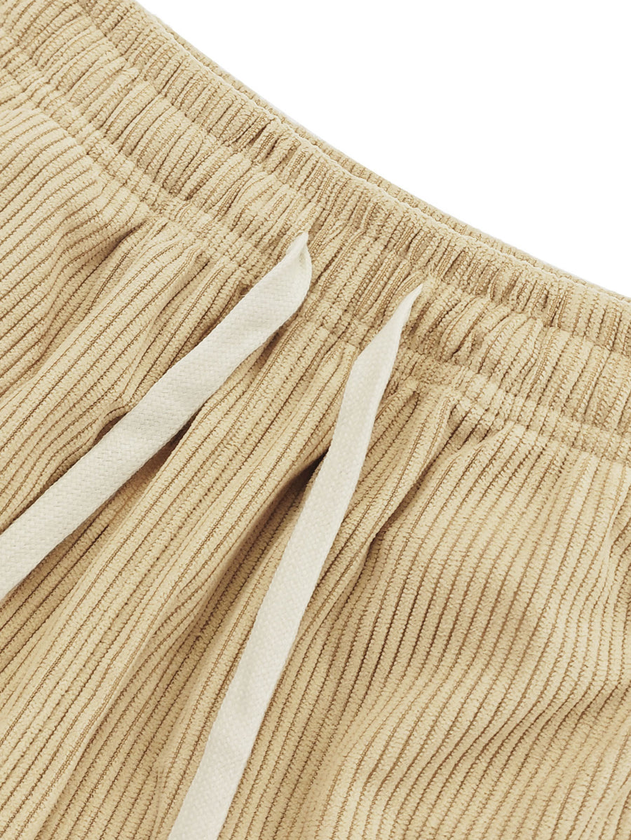 Trendy Fashion Corduroy Straight-Leg Women'S Pants, Elastic Waist with Adjustable Drawstring, Lightweight And Breathable, Suitable for Casual Wear, Outdoor, Outings, Office, Dates, Lunchtime Leisure - Khaki