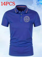 14pcs Classic Solid Color Men'S Polo Shirts, Breathable Lapel High Quality Shirts Casual Fashion Sport - Royal Blue