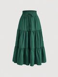 Elegant Special Women's Minimalist Solid Color Layered Skirt - Green