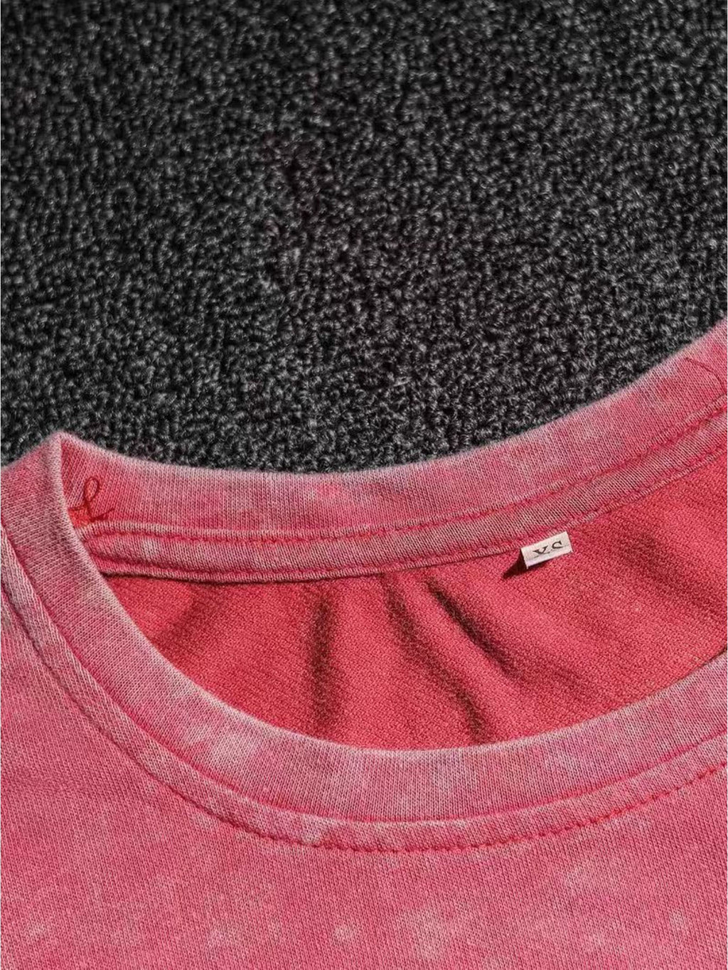 Summer Autumn Fashion Distressed Washed Short Sleeve Shorts with Drawstring Casual Women'S Set, Comfortable for Hot Weather, Classic Silhouette, Relaxed Fit, Casual Home And Outing Two-Piece Set - Red