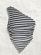 Off-The-Shoulder Striped Temperament Women'S Top - Black And White
