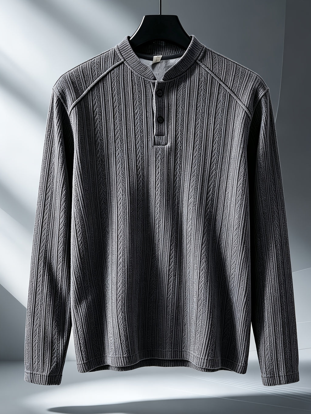 Men's Sweatshirt, Spring/Autumn American-Style Stand Collar Fashion Long-Sleeve T-Shirt, Men's Streetwear Brand Wheat Ear Pattern Heavyweight Base Layer or Outerwear Top, New Arrival in Stock - Grey