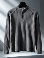 Men's Sweatshirt, Spring/Autumn American-Style Stand Collar Fashion Long-Sleeve T-Shirt, Men's Streetwear Brand Wheat Ear Pattern Heavyweight Base Layer or Outerwear Top, New Arrival in Stock - Grey