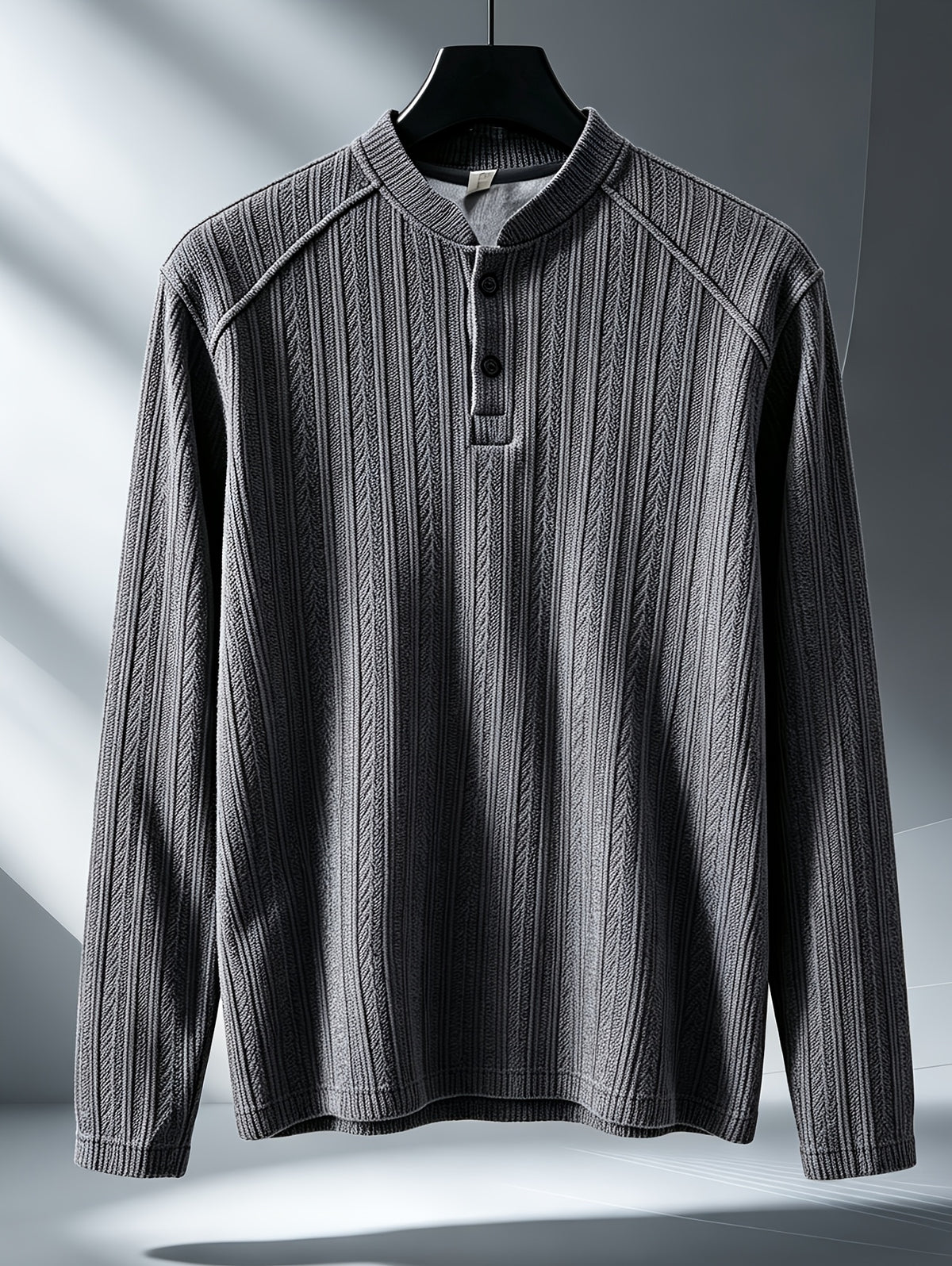 Men's Sweatshirt, Spring/Autumn American-Style Stand Collar Fashion Long-Sleeve T-Shirt, Men's Streetwear Brand Wheat Ear Pattern Heavyweight Base Layer or Outerwear Top, New Arrival in Stock - Grey