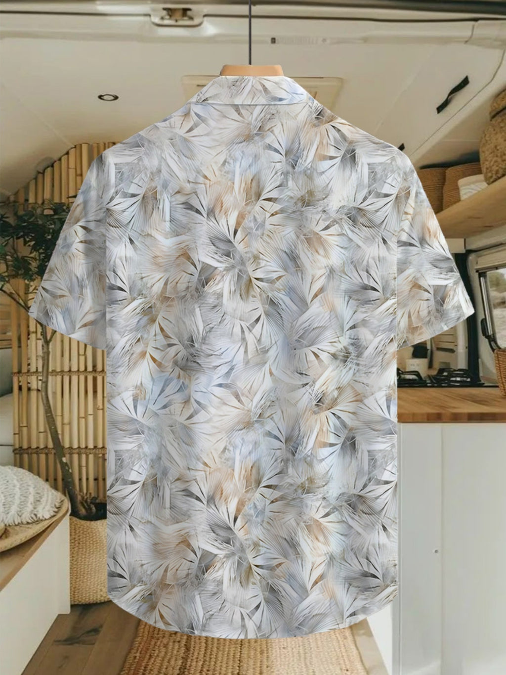 Hawaii Leaf Pattern Print Men'S Casual Shirt - Short-Sleeved Button Design, Bright Colors, Summer Outdoor And Casual Wear, Machine Washable - Multicolor