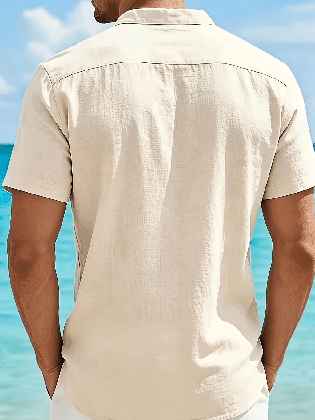 Men's Fashionable Polo Collar Breathable and Comfortable Casual Short-Sleeve Shirt - Apricot