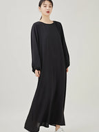 Comfortable & Casual Solid Color Muslim Dress with Bubble Pleats, Elastic Cuffs, and Flowy Hem - Polyester, Machine Washable - Black