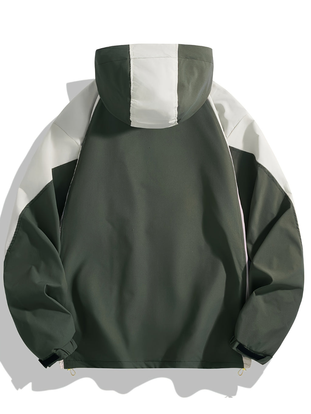 Men'S Spring/Autumn WORLD Letter Print And Contrast Hooded Long Sleeve Zip-Up Windbreaker Jacket, Suitable for Outdoor Activities - Green
