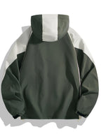 Men'S Spring/Autumn WORLD Letter Print And Contrast Hooded Long Sleeve Zip-Up Windbreaker Jacket, Suitable for Outdoor Activities - Green