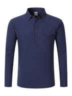 Men'S Pullover Long Sleeve Shirt 2pcs Set, Placket Half-Button Design Linen Shirt, All-Season Casual Commute Vacation Men'S Wear - Navy Blue+Sky Blue