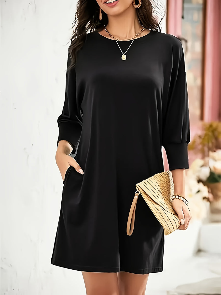 Women's Short Loose Autumn Winter Dress, Urban Fashion, Elegant Commute - Black