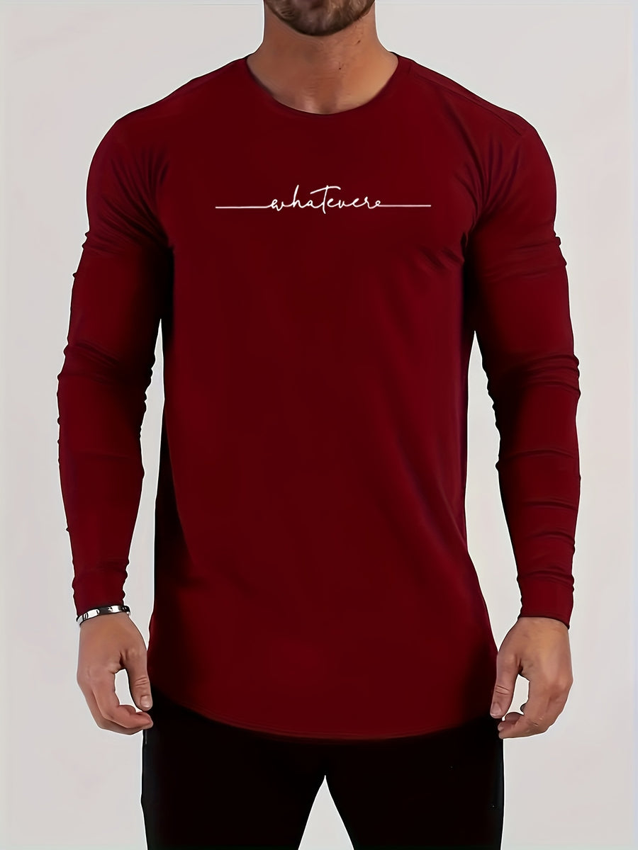 Men's Spring/Autumn Long-Sleeve Shirt T-Shirt - -Compatible Suitable for Casual & -Casual Wear, Round Neck -Fit Shirt, Machine Washable Non- Top for Daily Office, Semi-Formal Outfits (No Belt) - Red