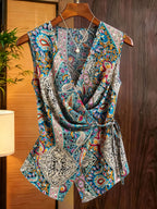 Women'S New Paisley Top, V-Neck Cross-Tie Sleeveless Slim Shirt, Fashion Casual Vest Suitable for Work, Vacation, Dating, Multi-Purpose Summer - Mixed colors