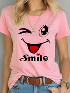 Women's Clothing and Summer Fashion Apparel, Available in Various Styles, Suitable for Outdoor Wear, Highly Breathable, with a Soft and Comfortable Feel. Short-sleeve T-shirts Printed Using Heat Transfer Technology, Sizes S to XXL - Pink