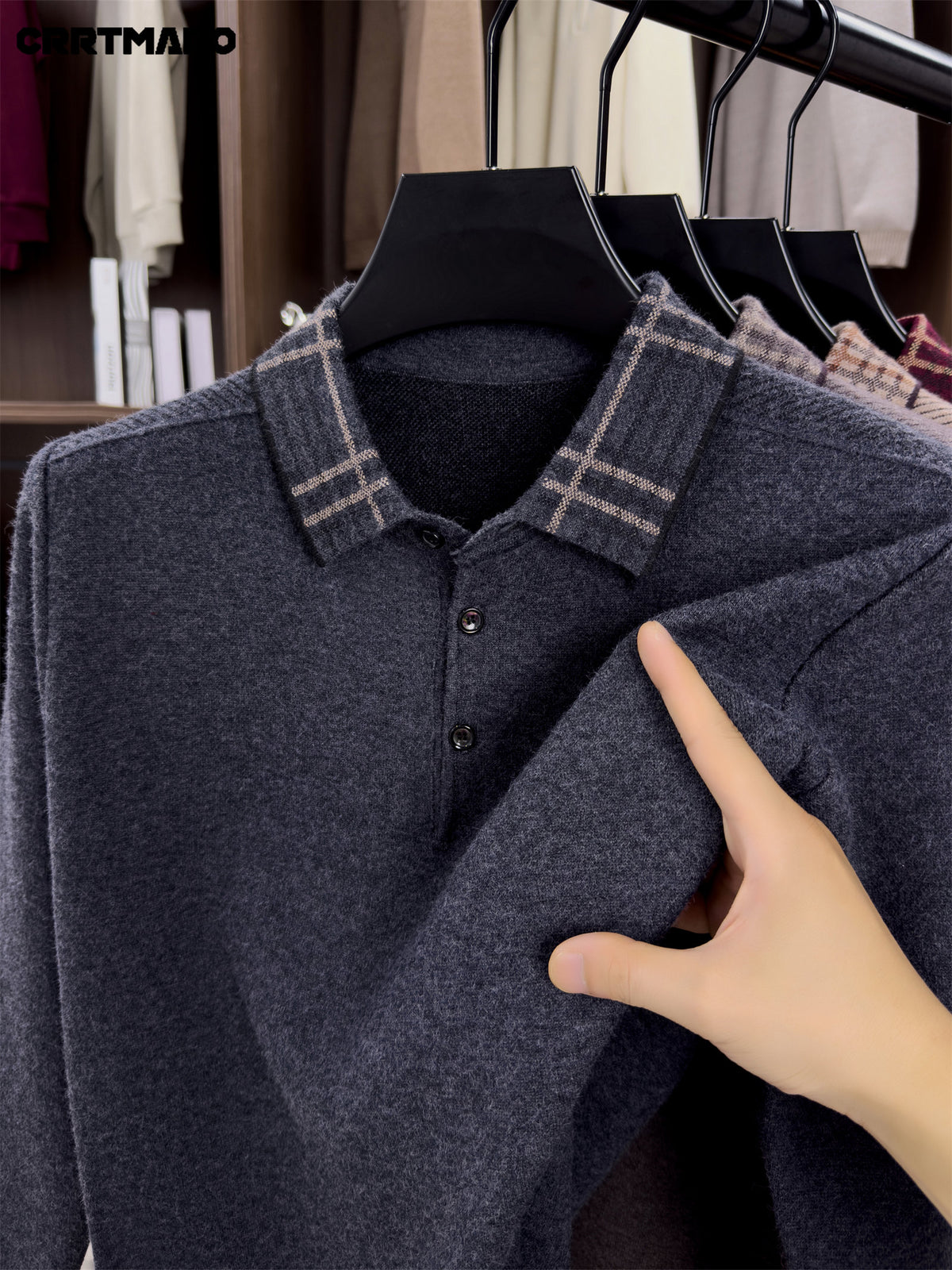 Cartmaro Autumn Winter Knit 3D Solid Color Lapel Sweater, Basic Thickened Pullover Top for Men, Fashionable Long Sleeve Knitwear - Dark Gray