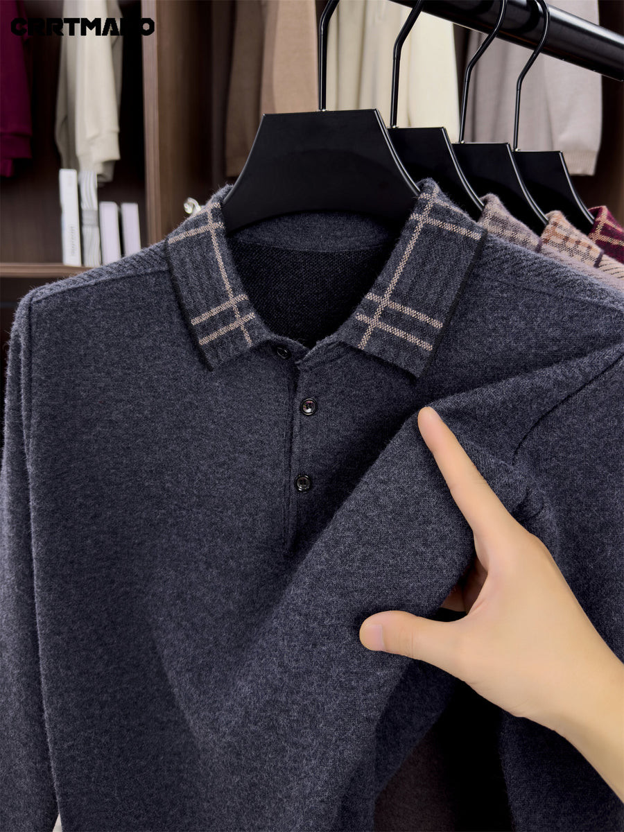 Cartmaro Autumn Winter Knit 3D Solid Color Lapel Sweater, Basic Thickened Pullover Top for Men, Fashionable Long Sleeve Knitwear - Dark Gray
