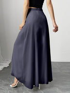 Women's Wide-Leg Pants, Simple Loose Long Pants, Flowing and Lightweight, Casual Elegant Style - Dark Gray