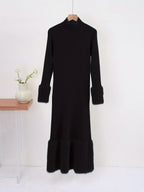 Modal Solid Color Waist Elegant Dress - Black