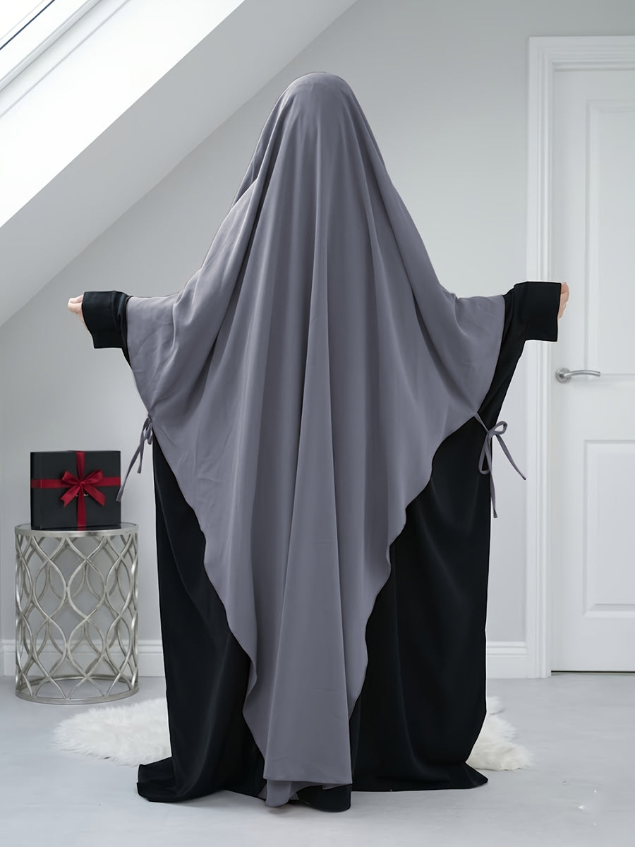 Solid Color Nidaga Prayer Jilbab. The Fabric Is Skin-Friendly And Breathable, Suitable for Women to Wear And Pray Everyday. Robe Abaya (One-Piece Khimar) with Strong Drape, Loose Fit, Ideal for Busy Daily Use Or Prayer - Dark Gray