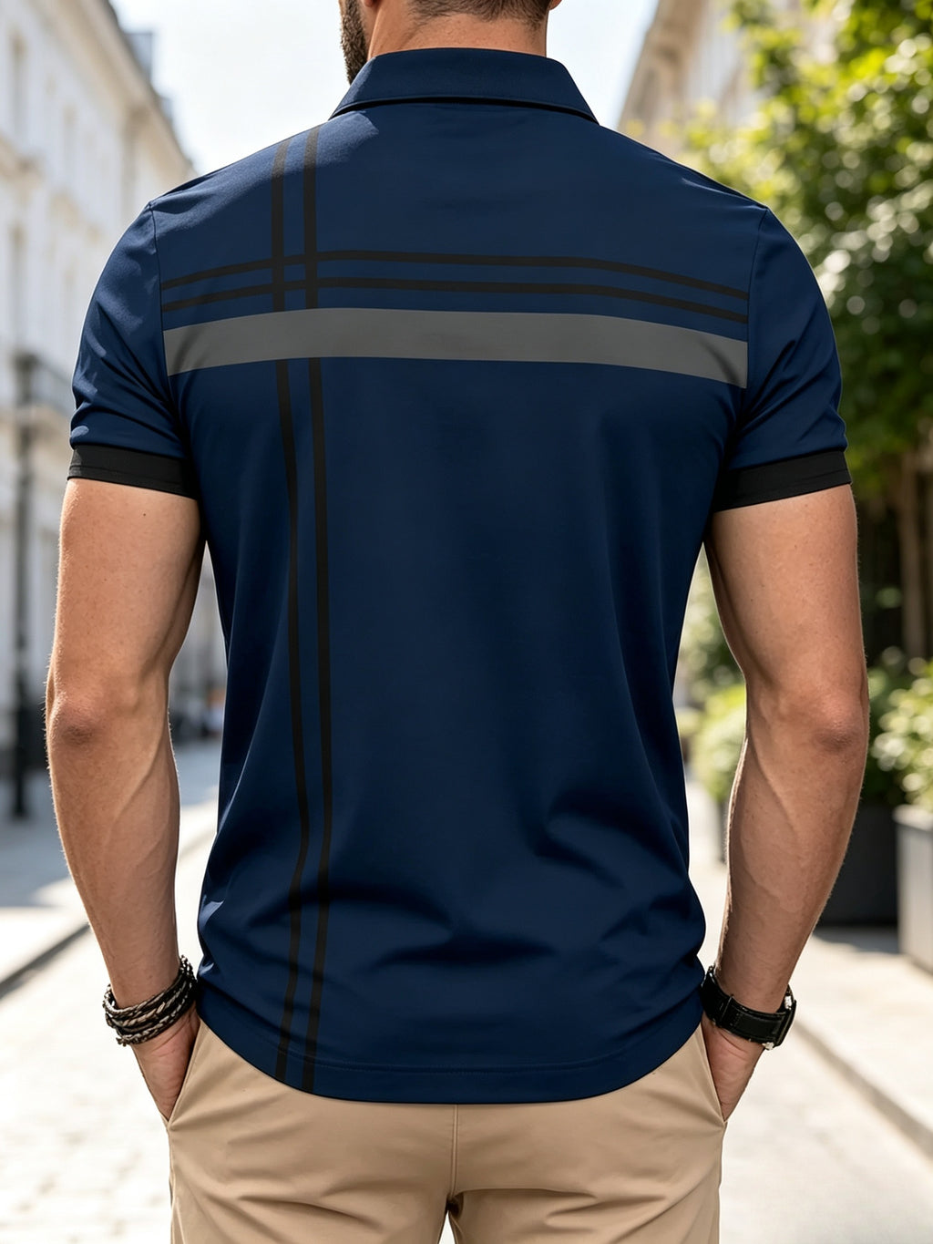 Men's Digital Print Polo Shirt, Summer Casual Short Sleeve Polo, Fashionable Digital Print with Chest Stripe, Outdoor Sports Polo, Breathable and Comfortable, Machine Washable - Mixed colors